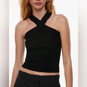 Aritzia babaton halterneck top ribbed tight criss cross